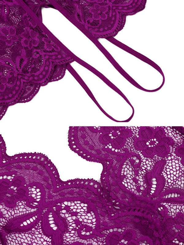 Teddies Lingerie Floral Print Lace up Backless Lace Teddies