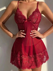 Trendy Babydoll Transparent Lace Dress Sleepwear