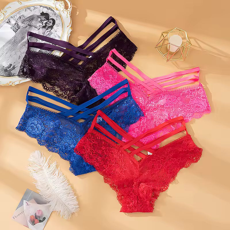 Trendy Cross Hollow Out Lace Low-rise Solid Panties Underwear