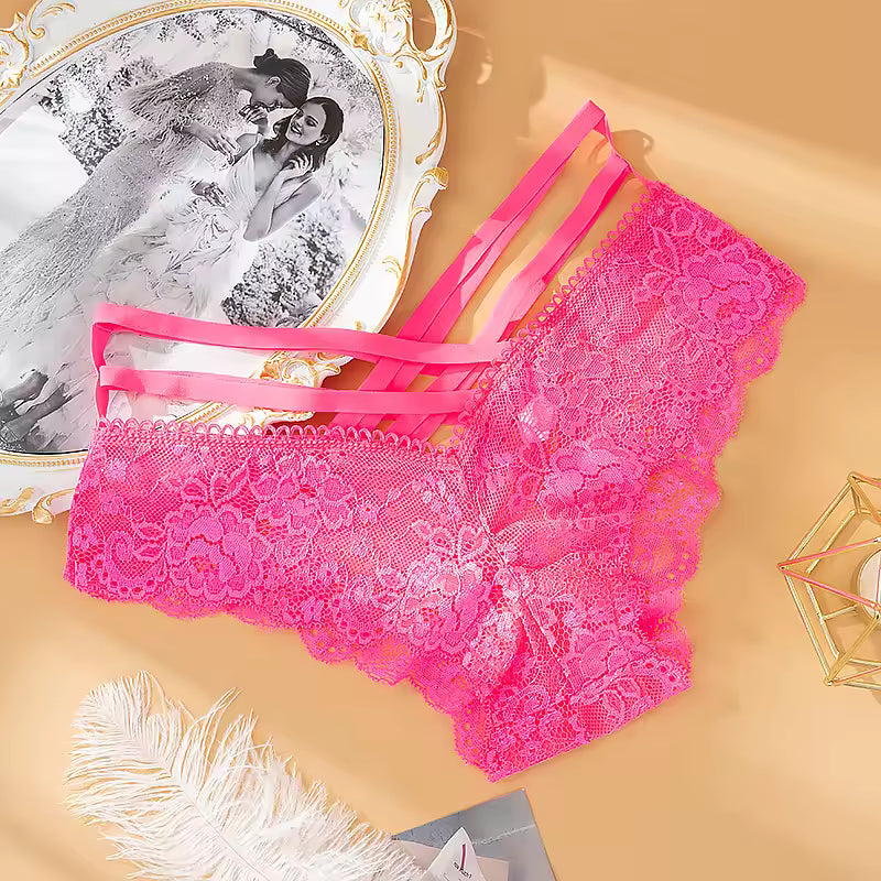 Trendy Cross Hollow Out Lace Low-rise Solid Panties Underwear