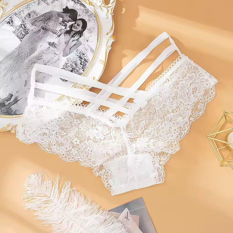 Trendy Cross Hollow Out Lace Low-rise Solid Panties Underwear