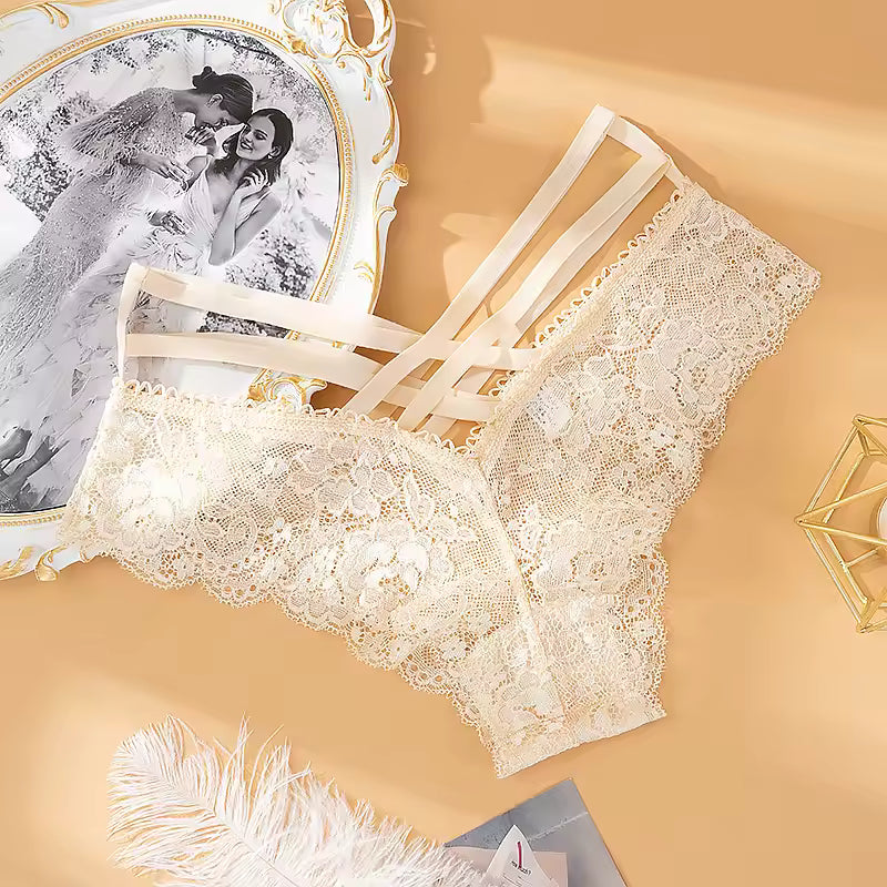 Trendy Cross Hollow Out Lace Low-rise Solid Panties Underwear