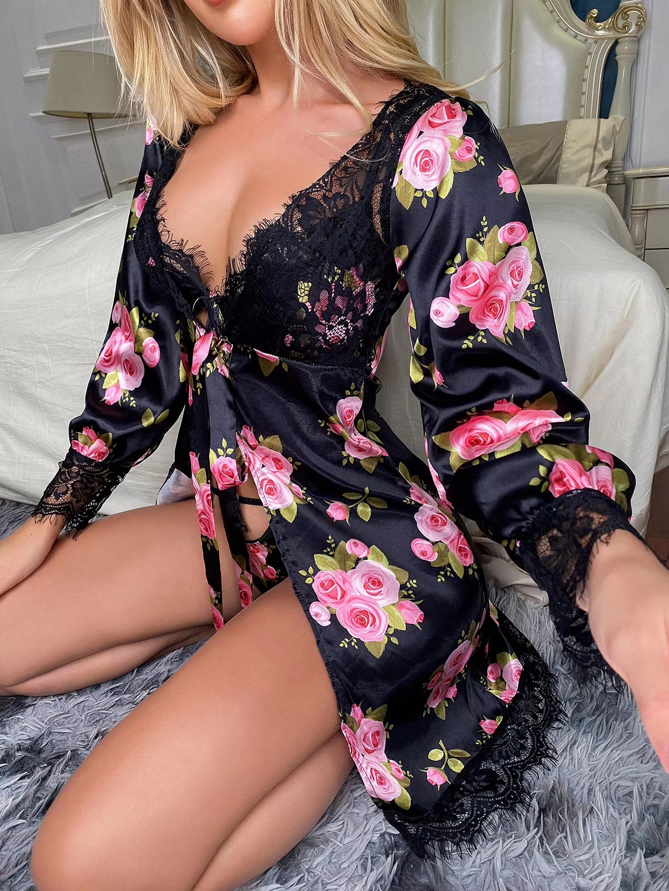 Trendy Floral Lace Cross Border Lingerie Sleepwear
