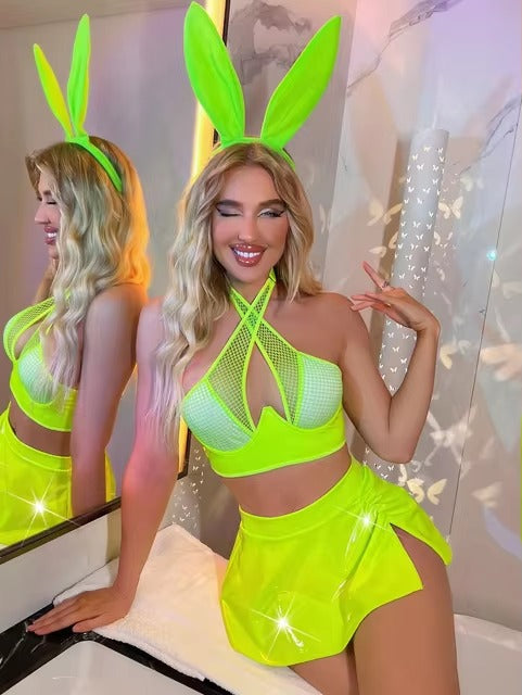Trendy Halter Neck Backless Rabbit One-Piece Lingerie Set