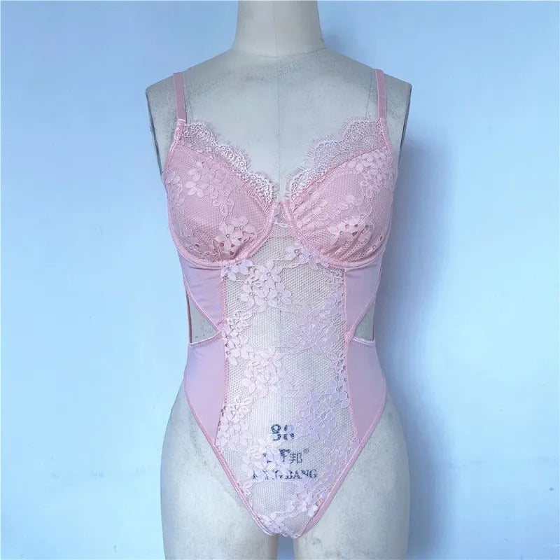 Trendy Lace Cut Out One Piece Lingerie