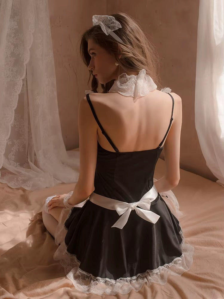 Trendy Maid Babydoll Lace Sleepwear Underwear Set