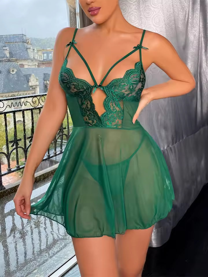 Trendy Ruffled Robe Transparent Nightgown Underwear