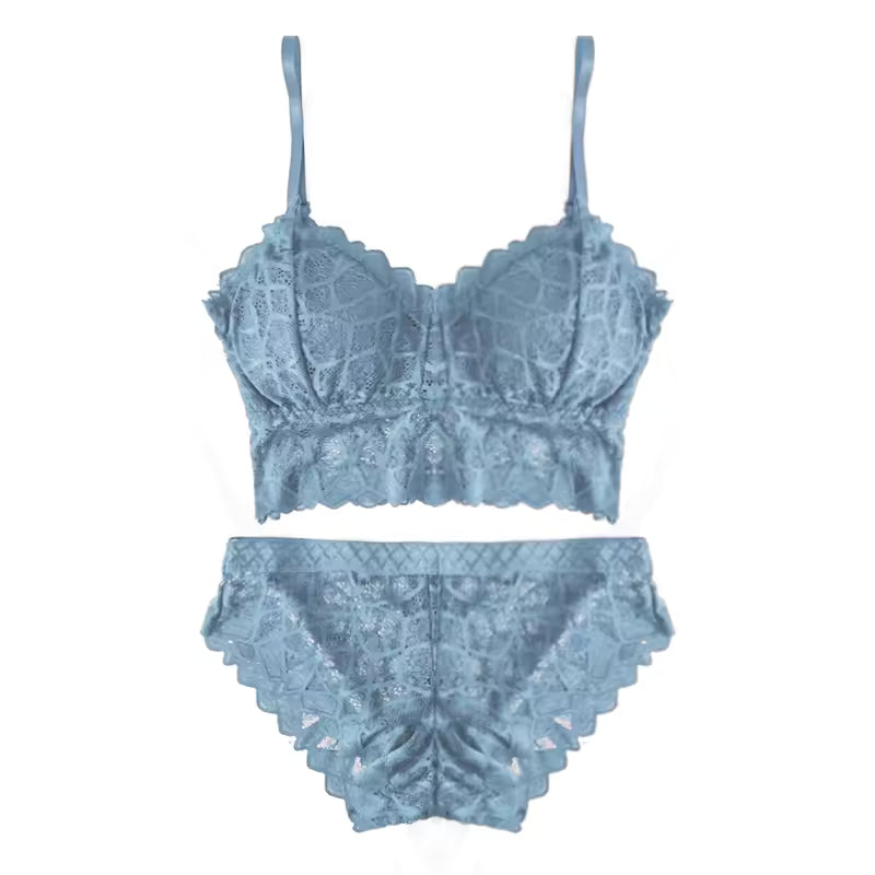 Trendy Soft Embroidery Rubber Bra And Panty Underwire Set