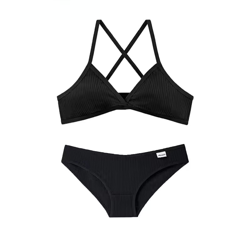 Triangle Cup Cotton Underwear Panties Kit Breathable Wireless Underwear Bra Set