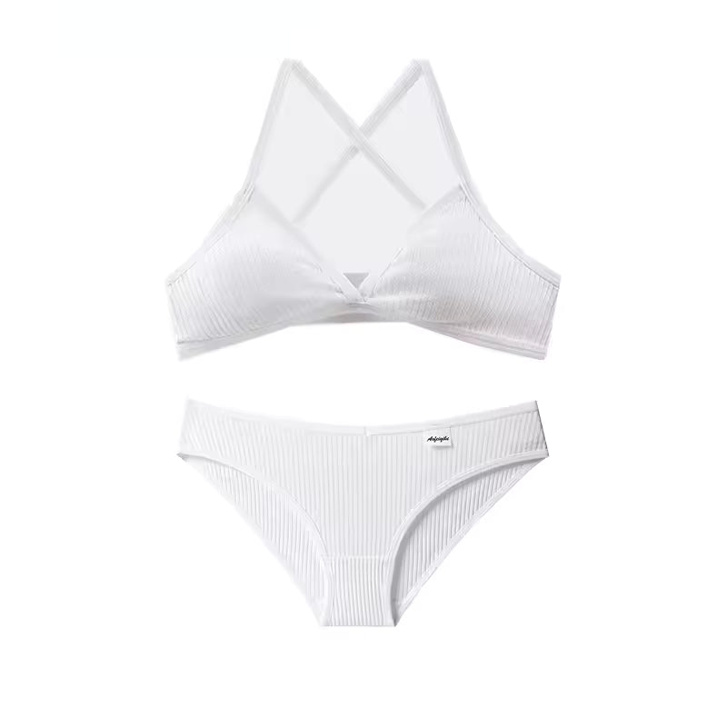Triangle Cup Cotton Underwear Panties Kit Breathable Wireless Underwear Bra Set