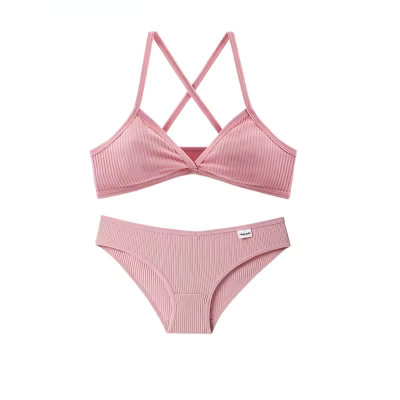Triangle Cup Cotton Underwear Panties Kit Breathable Wireless Underwear Bra Set