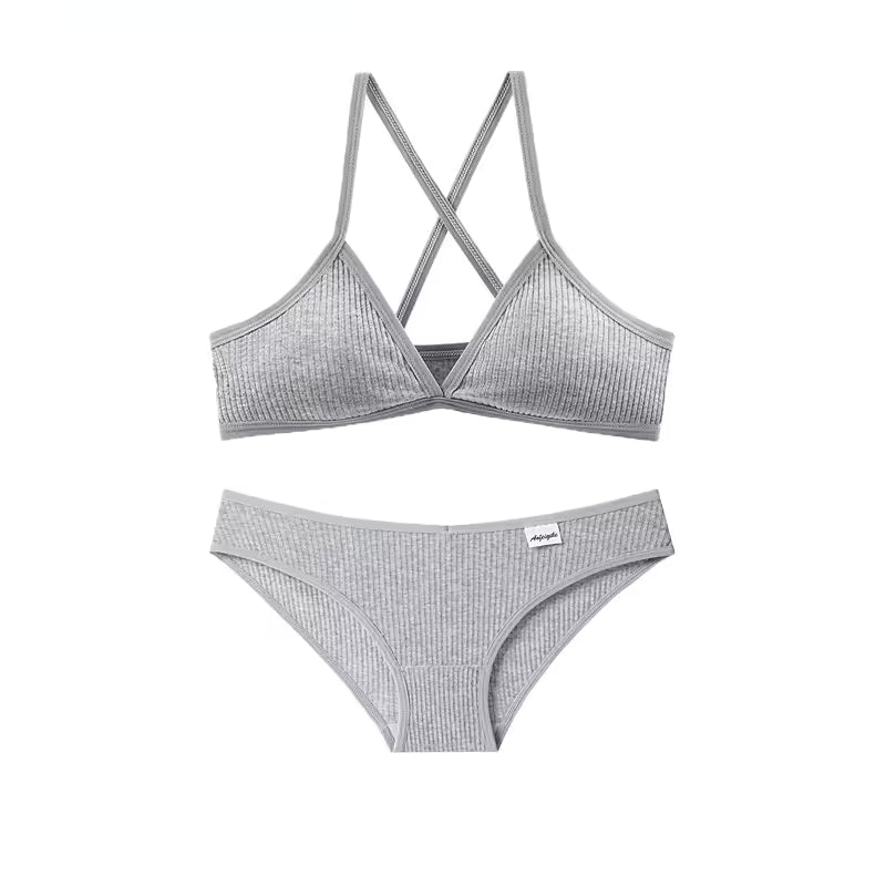 Triangle Cup Cotton Underwear Panties Kit Breathable Wireless Underwear Bra Set