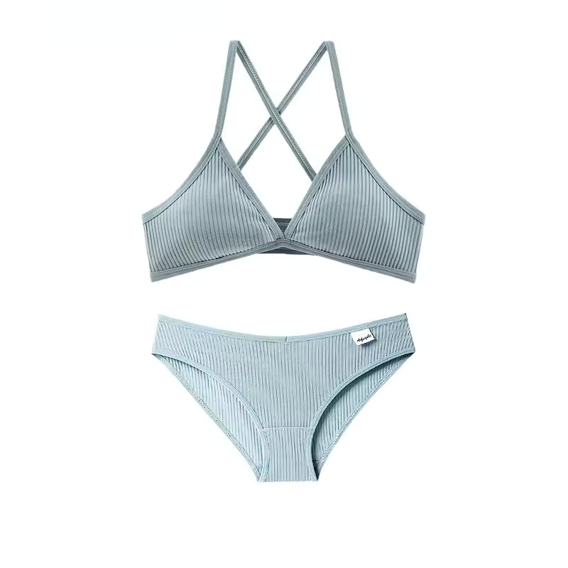 Triangle Cup Cotton Underwear Panties Kit Breathable Wireless Underwear Bra Set