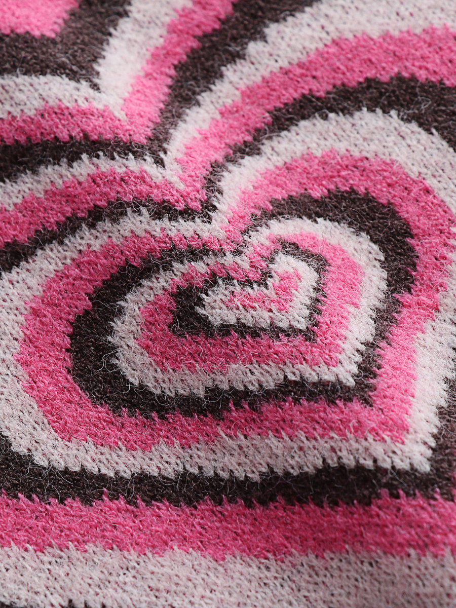 Brown Pink Heart Ring Knit Top