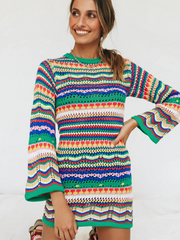 Zig Zag Crochet Knit Dress - Green