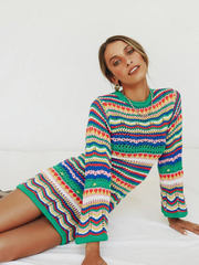 Zig Zag Crochet Knit Dress - Green