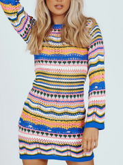 Zig Zag Crochet Knit Dress - Blue