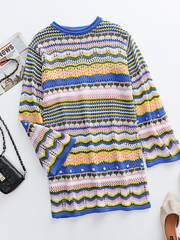 Zig Zag Crochet Knit Dress - Blue