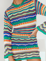 Zig Zag Crochet Knit Dress - Green