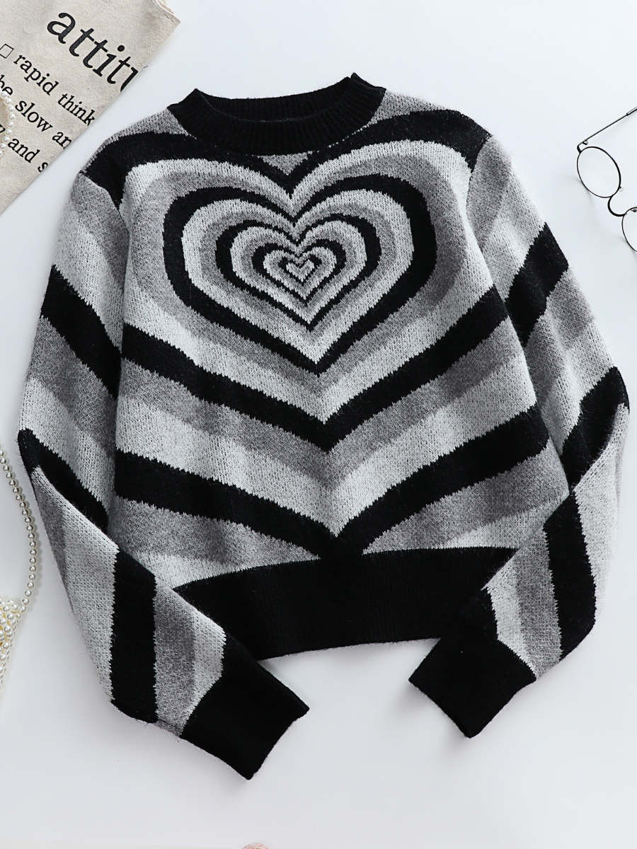 Black Grey Heart Ring Knit Top