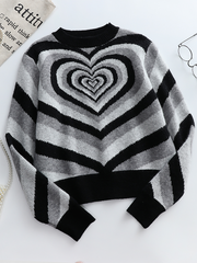 Black Grey Heart Ring Knit Top