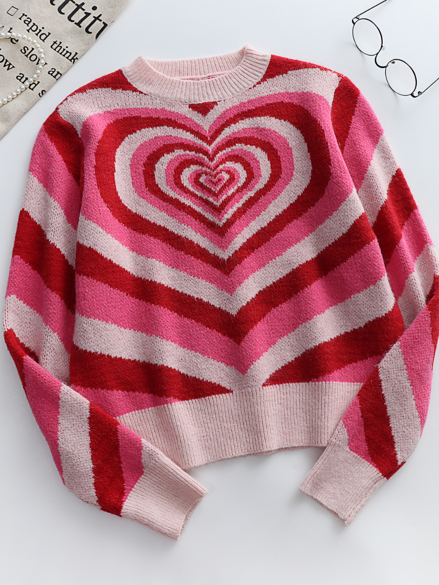 Pink Red Heart Ring Knit Top