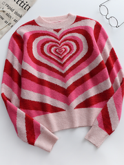 Pink Red Heart Ring Knit Top
