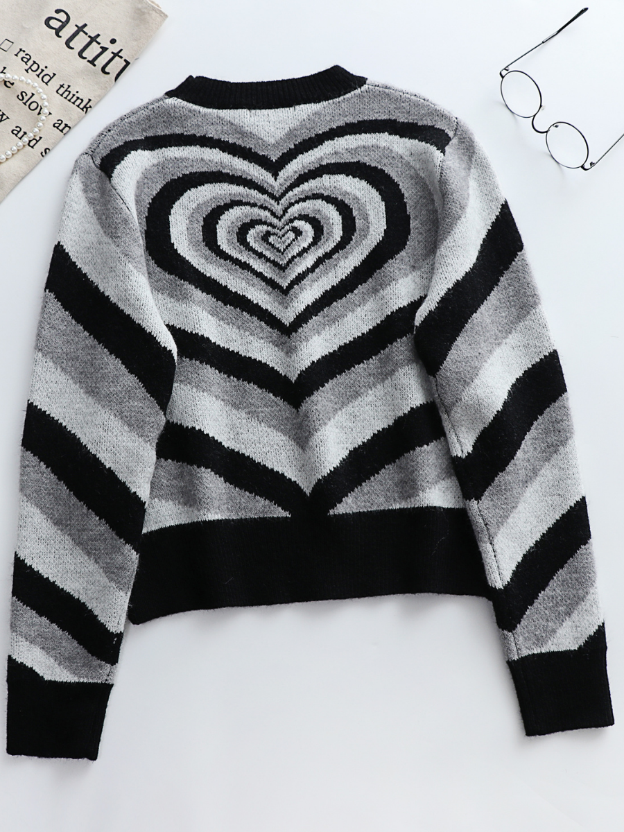 Black Grey Heart Ring Knit Top