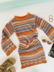 Zig Zag Crochet Knit Dress - Orange
