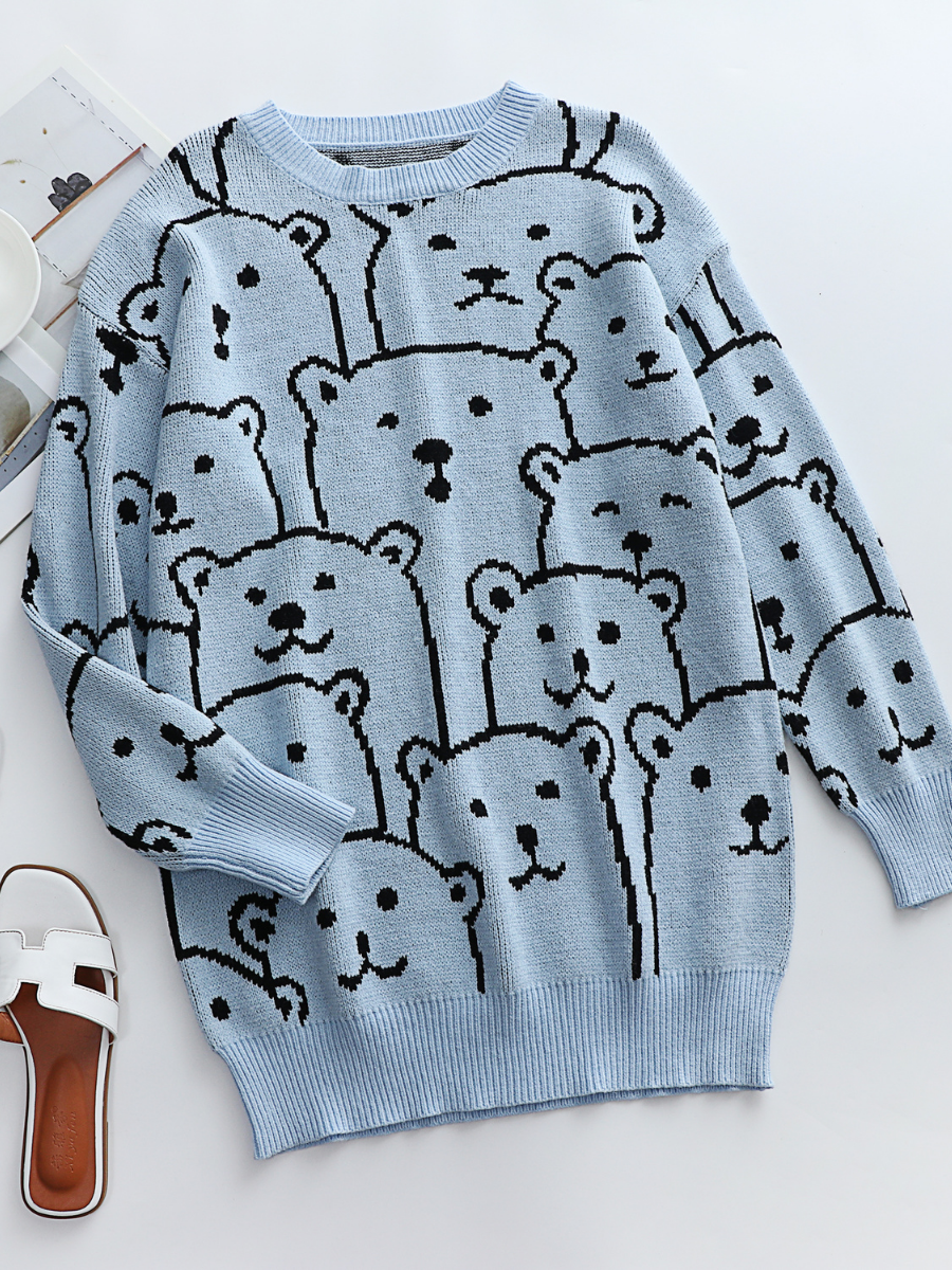 Blue Smiley Polar Bear Knit Sweater Dress
