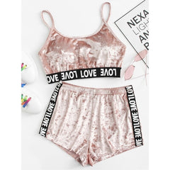 Velvet Crop Tops and Panties  Sling Sleepwear