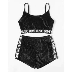 Velvet Crop Tops and Panties  Sling Sleepwear
