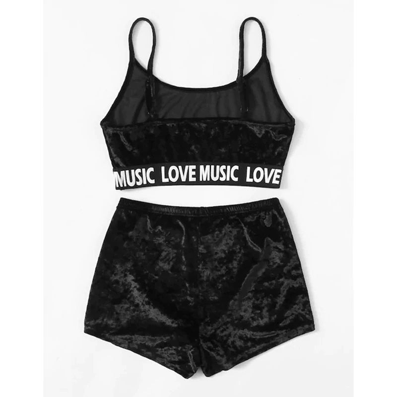 Velvet Crop Tops and Panties  Sling Sleepwear
