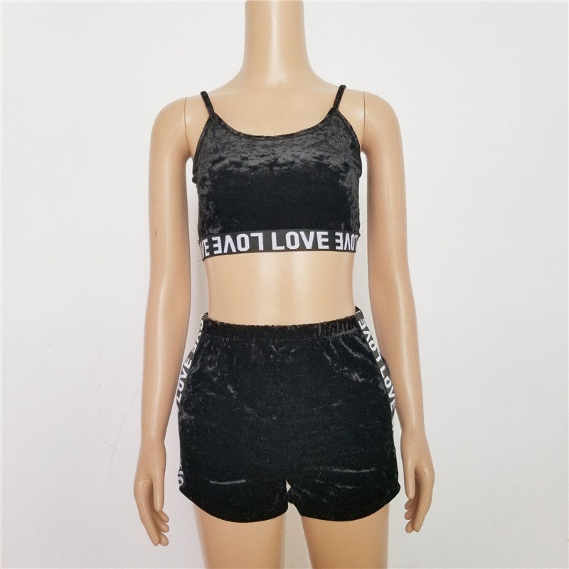 Velvet Crop Tops and Panties  Sling Sleepwear