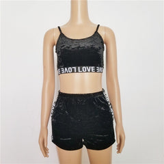 Velvet Crop Tops and Panties  Sling Sleepwear