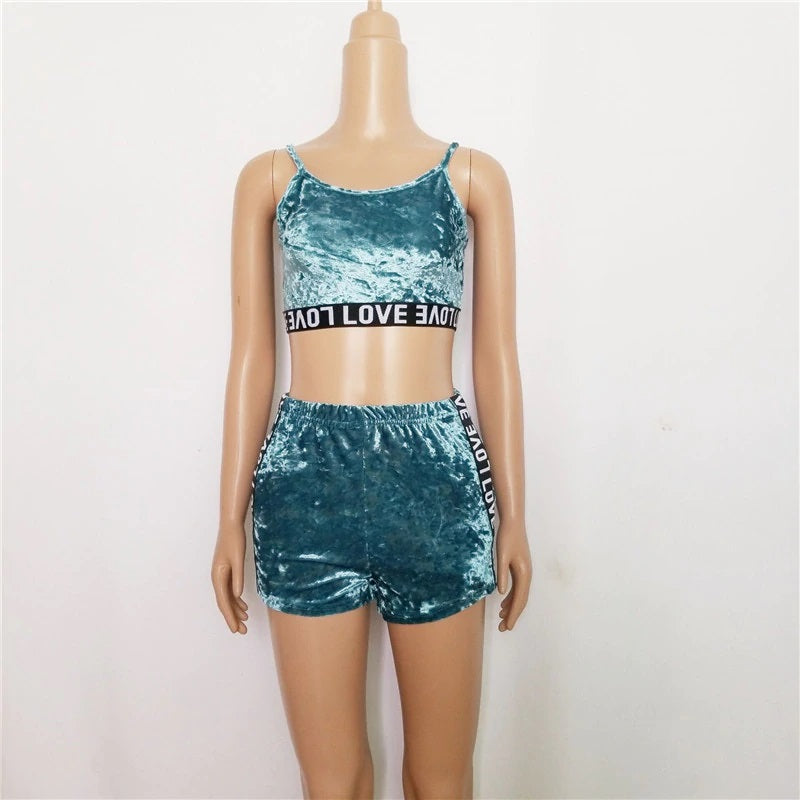 Velvet Crop Tops and Panties  Sling Sleepwear