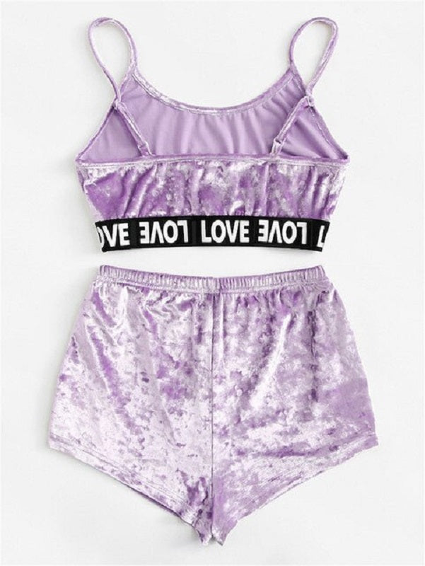 Velvet Crop Tops and Panties  Sling Sleepwear