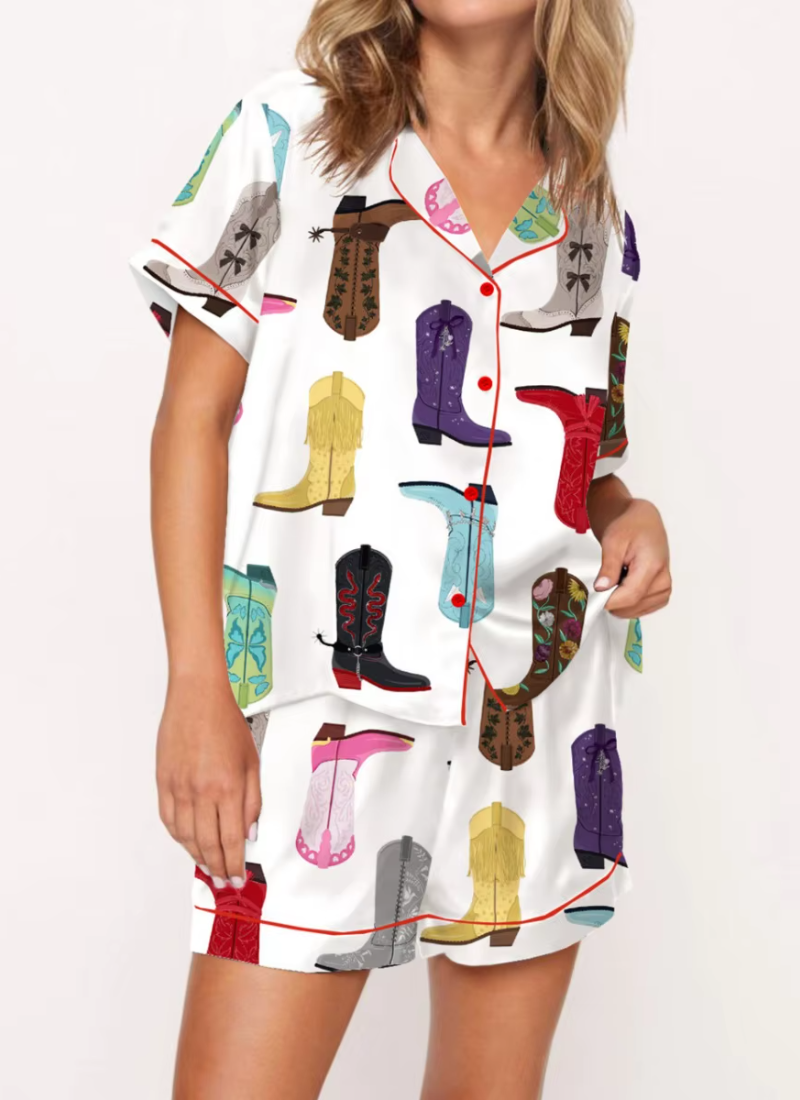 Vintage Short Sleeve Preppy Shirt Pajamas Lounge Set Comfy 2 Piece Sleepwear