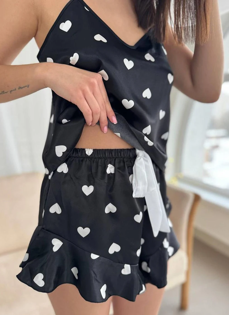 Vintage Tank Tops Sleepwear Sleeveless V-Neck Nightwear Shorts 2 Piece Set