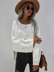 DORETTA White Oversized Front Pocket Knit Sweater