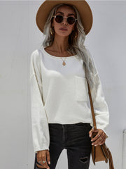 DORETTA White Oversized Front Pocket Knit Sweater