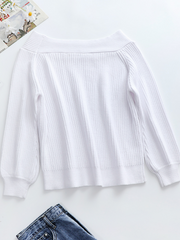 White Bell-Sleeve Off-Shoulder Knit Sweater