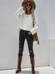 DORETTA White Oversized Front Pocket Knit Sweater