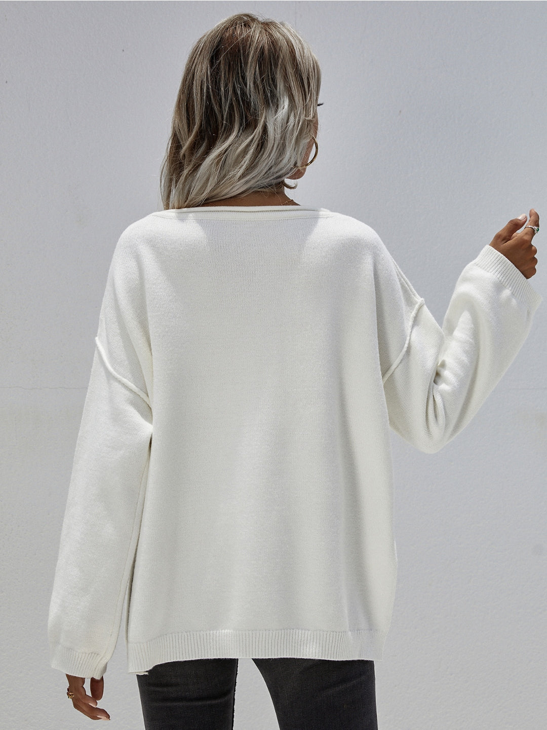 DORETTA White Oversized Front Pocket Knit Sweater
