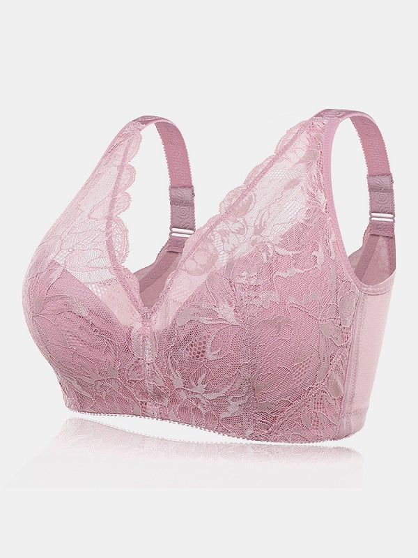Wireless Lace See Through Full Coverage Gather Bra