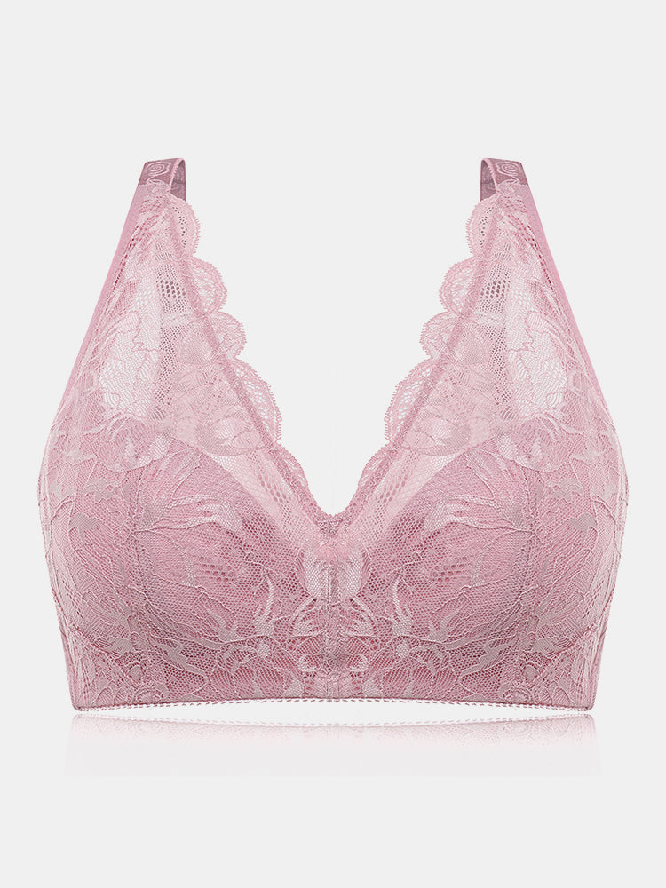 Wireless Lace See Through Full Coverage Gather Bra