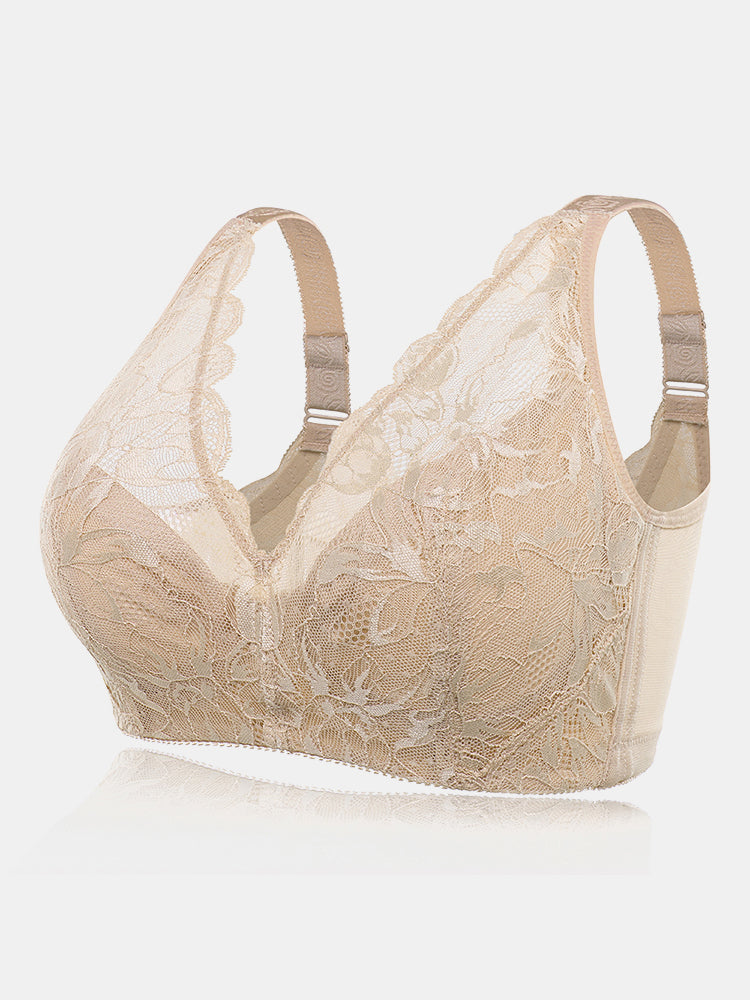 Wireless Lace See Through Full Coverage Gather Bra