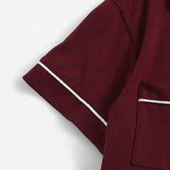 Women Contrast Piping Pocket Front Shirt And Shorts Casual Nightwear