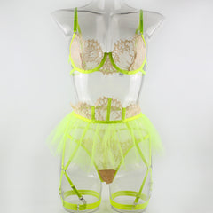 Lace Underwire Lingerie Garters Three-Piece Set
