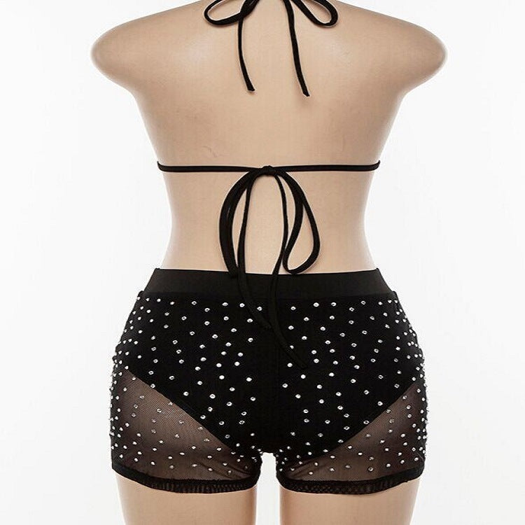 Mesh See-Through Diamond Lingerie Set